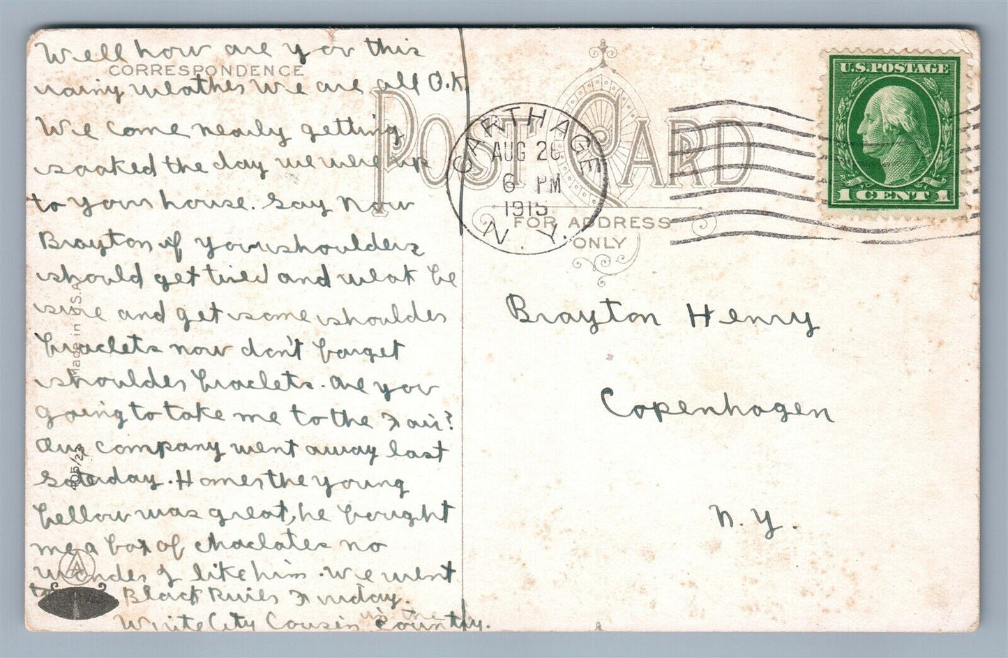 CARTHAGE NY WINE DRINKING GIRL ANTIQUE POSTCARD