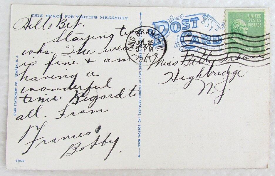 VINTAGE 1941 POSTCARD - LONG BRANCH N.J.