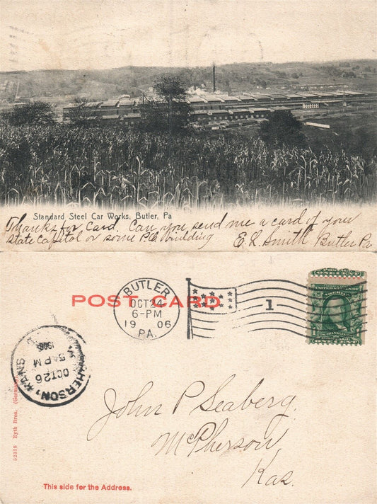 BUTLER PA STANDARD STEEL CAR WORKS 1906 UNDIVIDED ANTIQUE POSTCARD