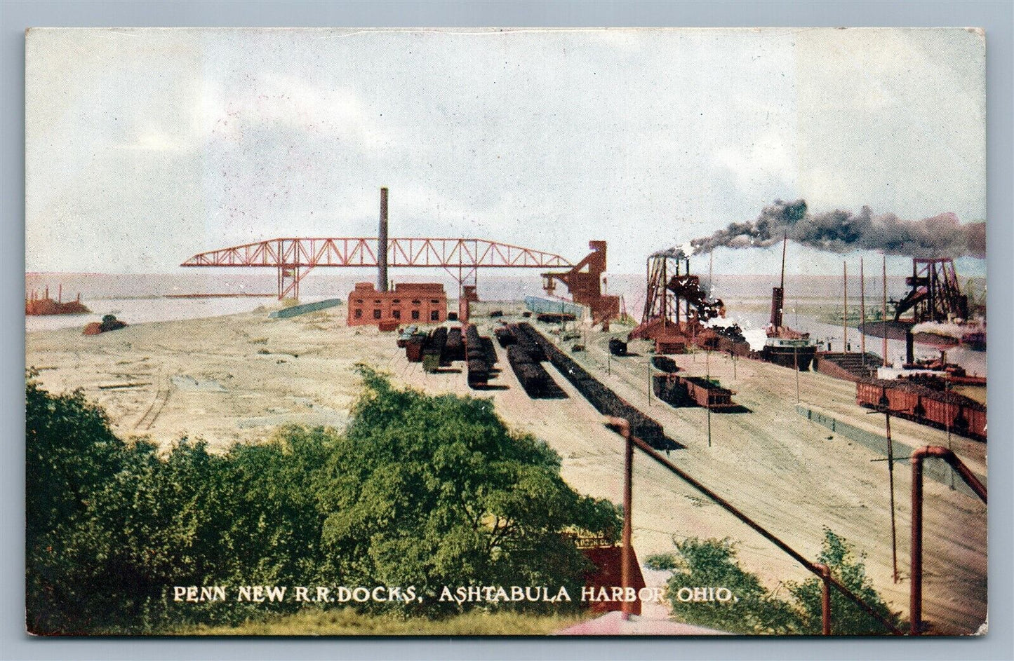 ASHTABULA HARBOR OH PENN NEW RAILROAD DOCKS ANTIQUE POSTCARD RAILWAY