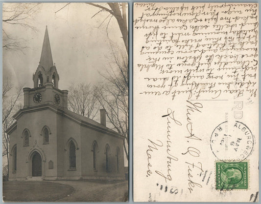 MASSACHUSSETS CHURCH ANTIQUE REAL PHOTO POSTCARD RPPC Alburg & Boston R.P.O.