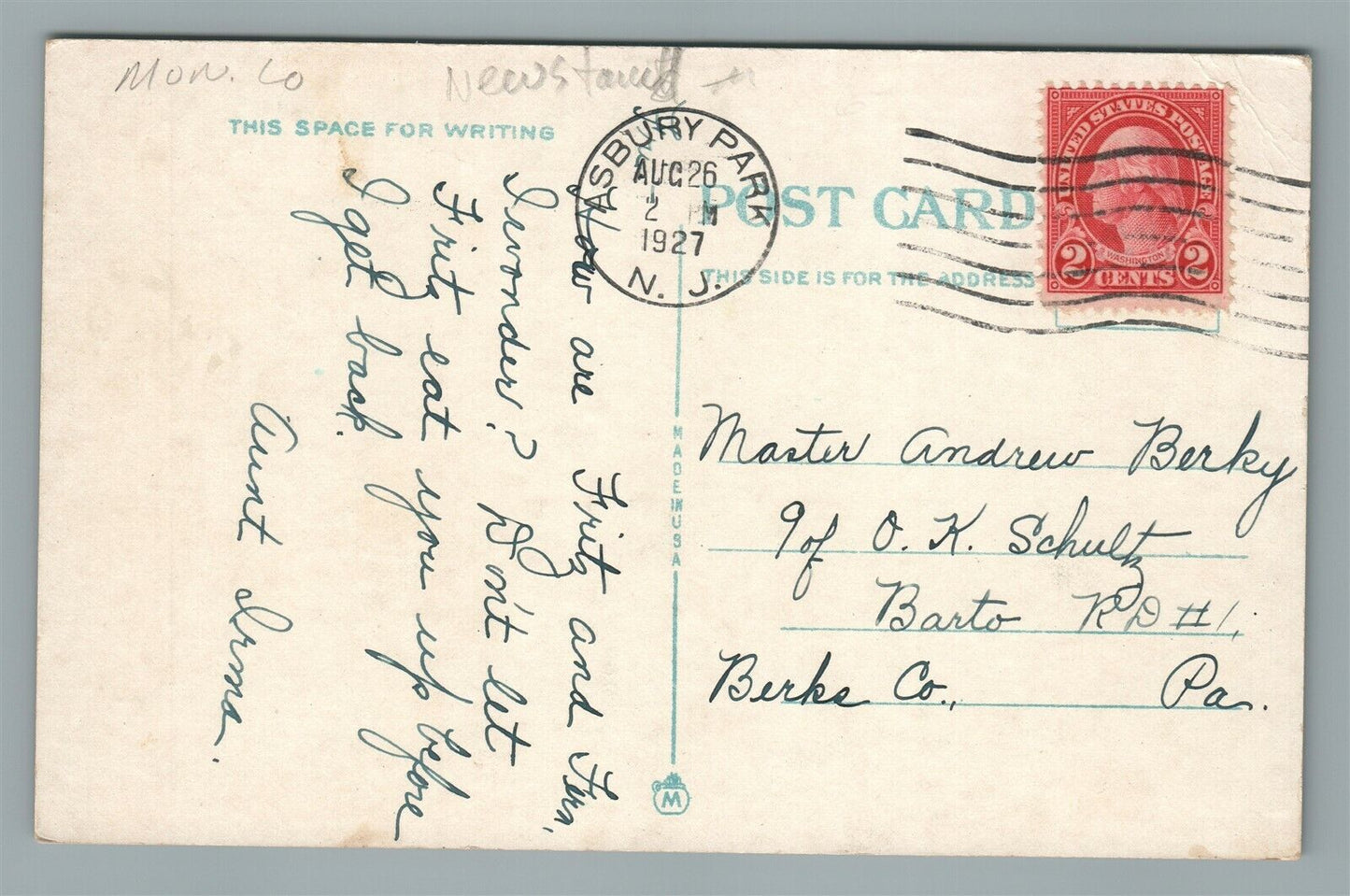 ASBURY PARK NJ & OCEAN GROVE WESLEY LAKE ANTIQUE POSTCARD