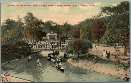 DETROIT MI BELLE ISLE CANOES ANTIQUE POSTCARD