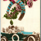 MULTIPLE BABIES in BLUE CAR HAND COLORED REAL PHOTO ANTIQUE POSTCARD RPPC
