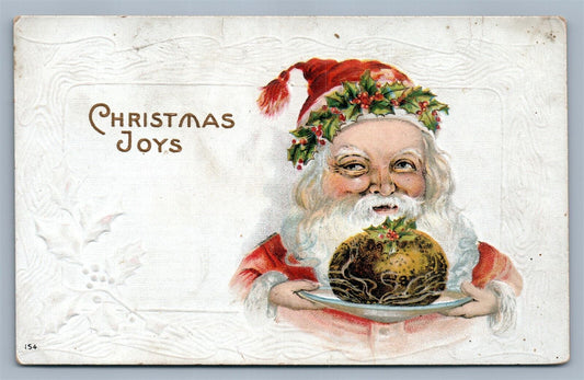 CHRISTMAS JOYS EMBOSSED ANTIQUE POSTCARD w/ SANTA