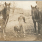 KIDS w/ HORSES & DOG ANTIQUE REAL PHOTO POSTCARD RPPC