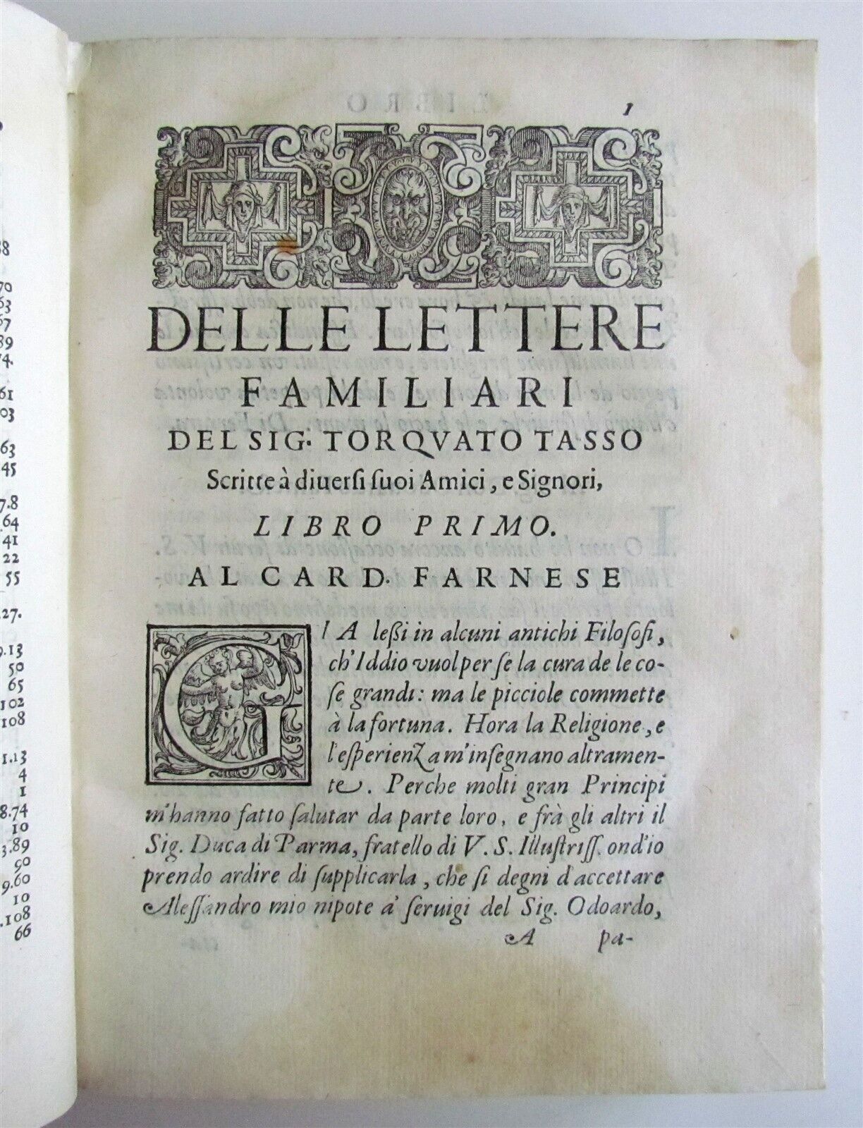 1588 Delle lettere familiari del sig. TORQUATO TASSO antique vellum 16th century