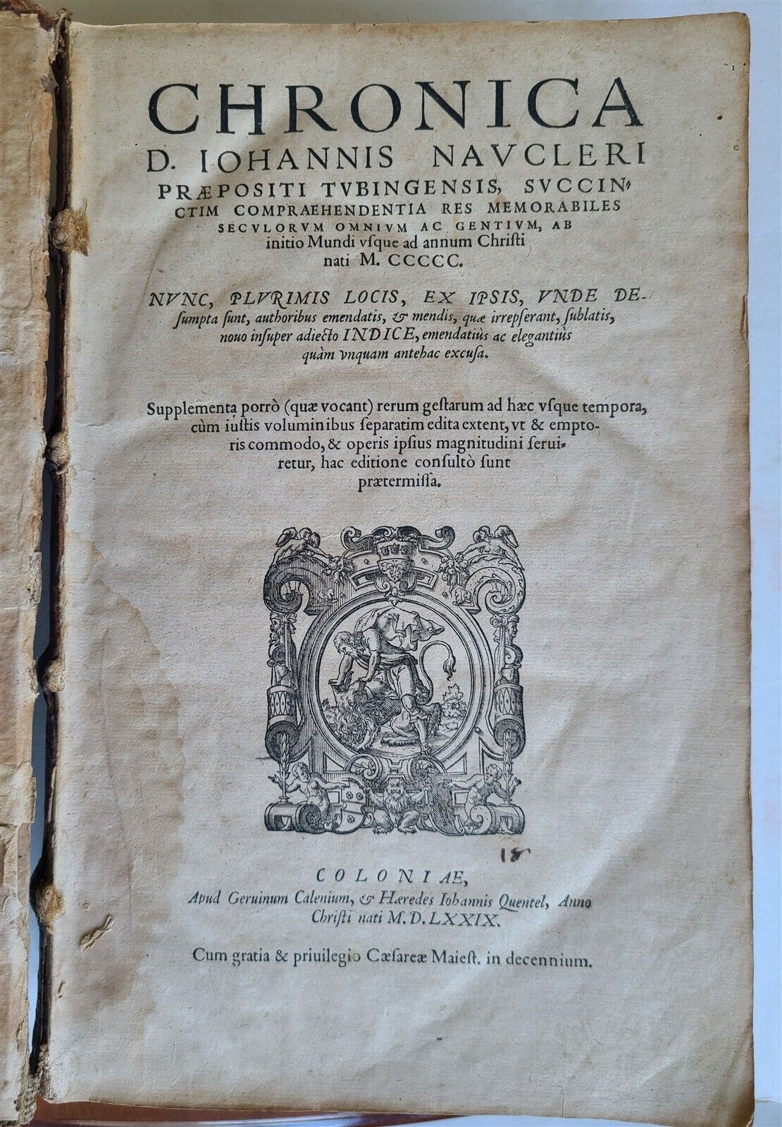 1579 HISTORICAL CHRONICLE of the WORLD up to the YEAR 1500 antique FOLIO 16th c.