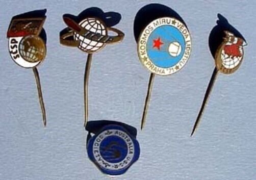 5 RARE RUSSIAN SOVIET INTERNATIONAL SPACE ENAMEL PINS