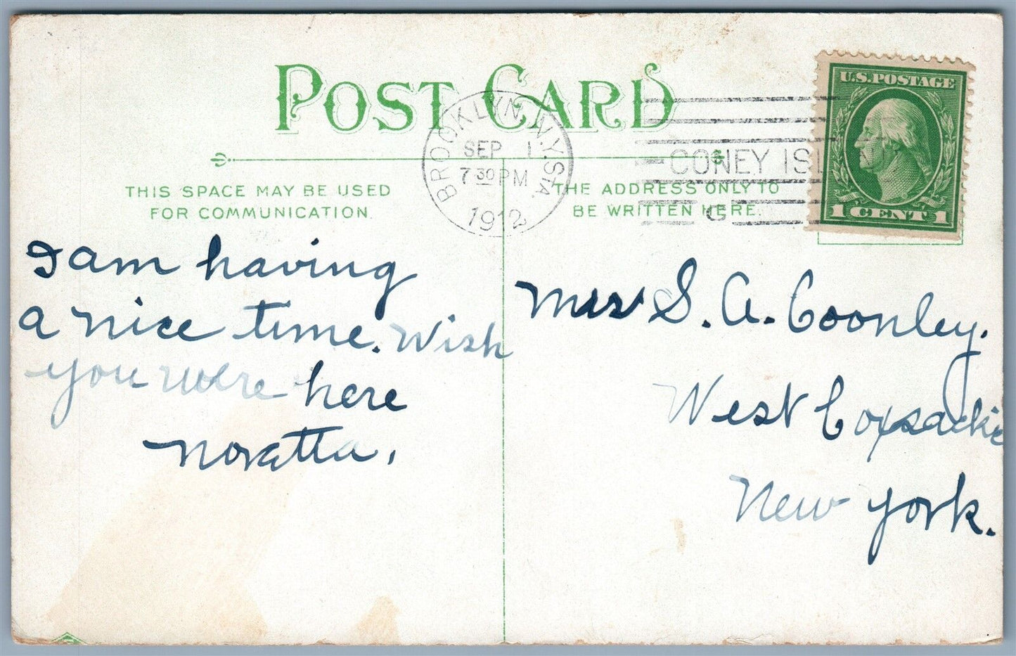 BROOKLYN NY LUNA PARK SCENE 1912 ANTIQUE POSTCARD