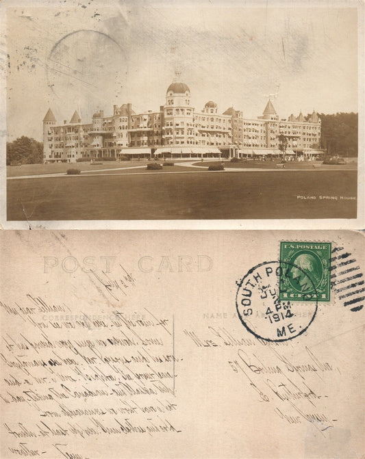 POLAND SPRING HOUSE HOTEL ME 1914 ANTIQUE REAL PHOTO POSTCARD RPPC CORK CANCEL