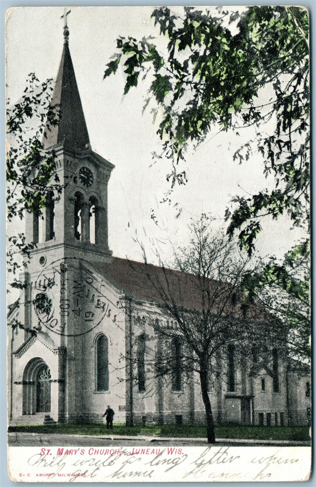 JUNEAU WI ST.MARY'S CHURCH ANTIQUE POSTCARD