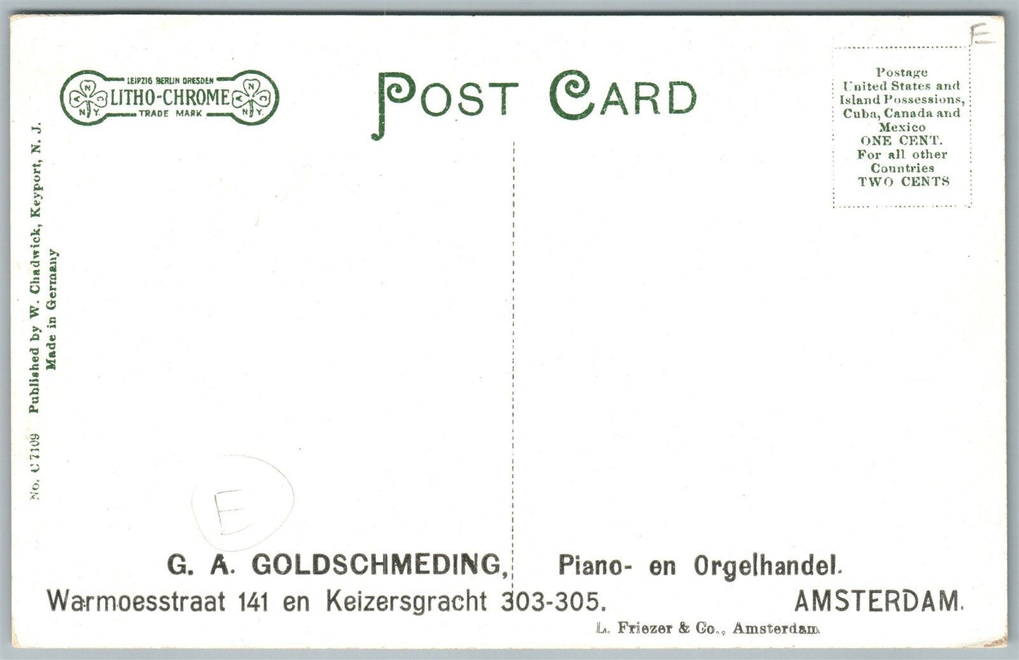 KEYPORT NJ BROAD STREET ANTIQUE POSTCARD ADVERTISING FOR PIANO SELLER AMSTERDAM