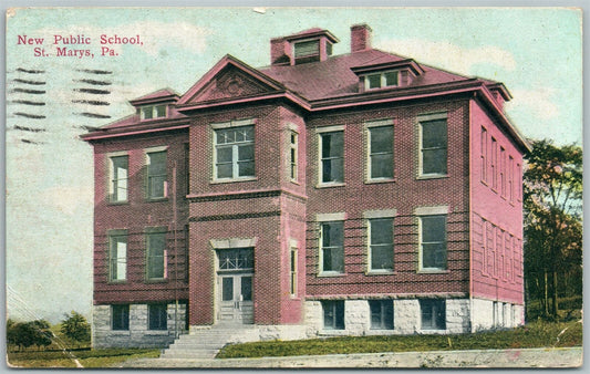 ST.MARY'S PA NEW PUBLIC SCHOOL 1912 ANTIQUE POSTCARD