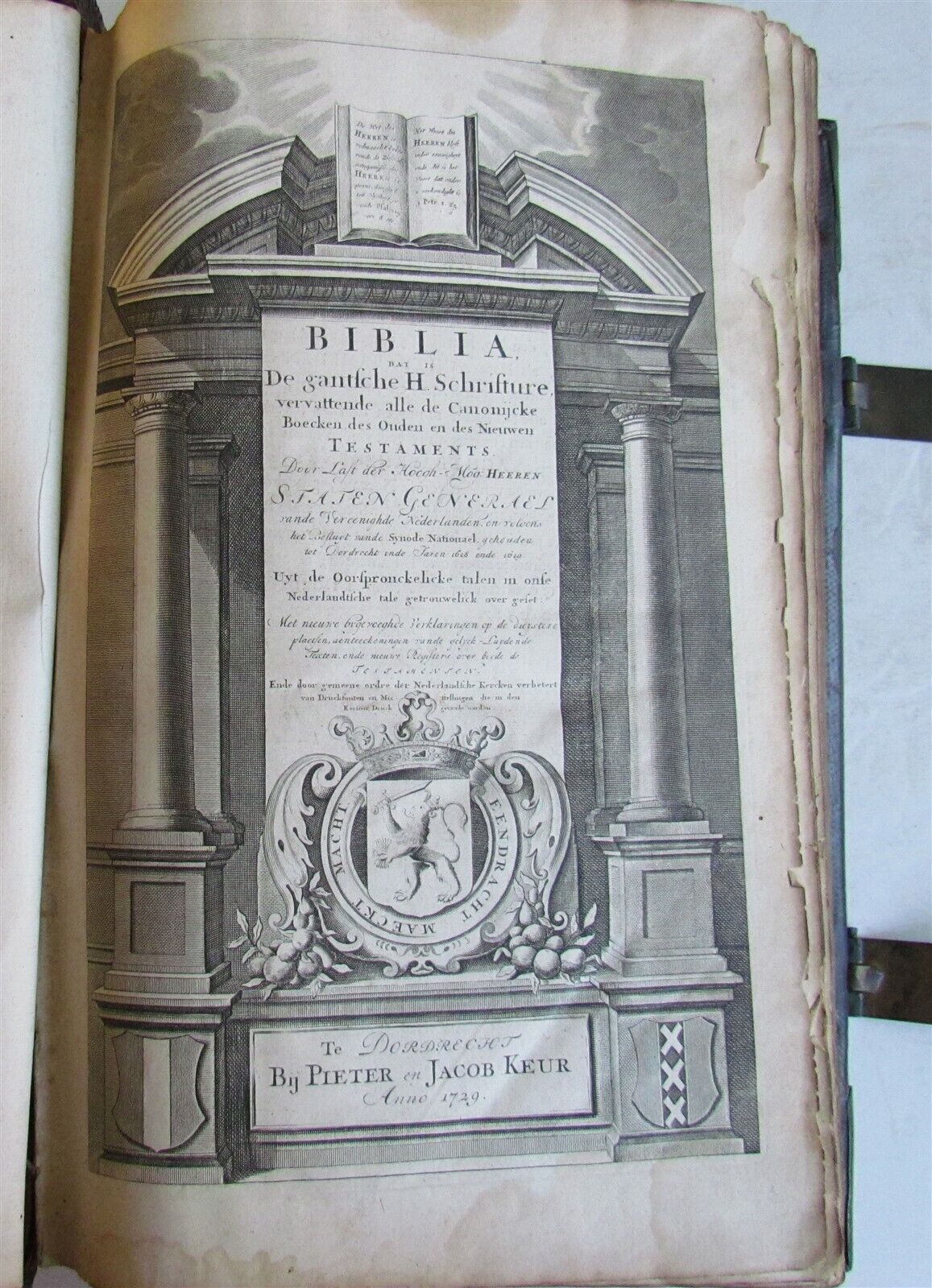 1702 BIBLE in DUTCH ILLUSTRATED w/ MAP MASSIVE FOLIO w/ CLASPS antique BIBLIA