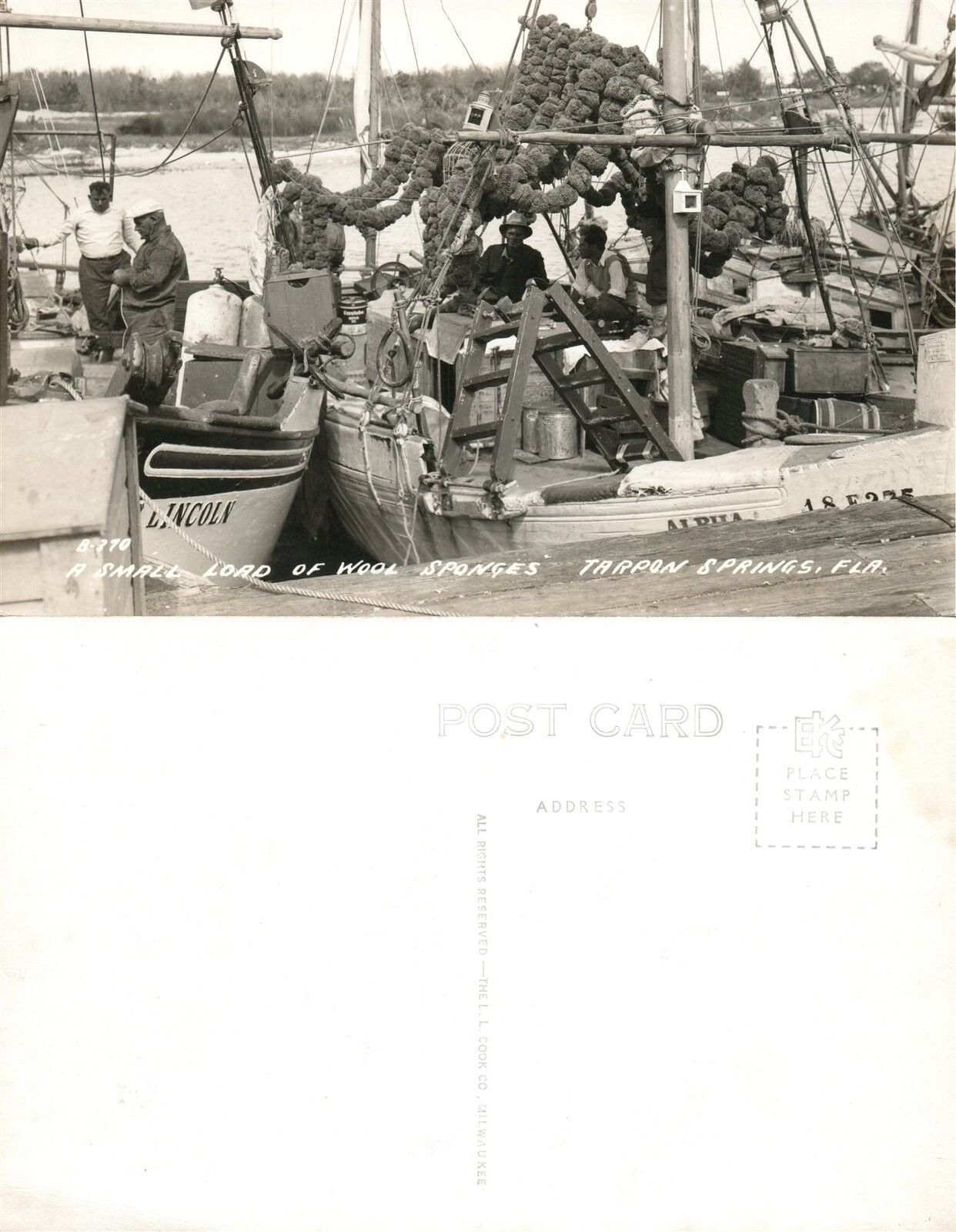 TARPON SPRINGS FL LOAD OF WOOL SPONGES ON BOAT VINTAGE REAL PHOTO POSTCARD RPPC