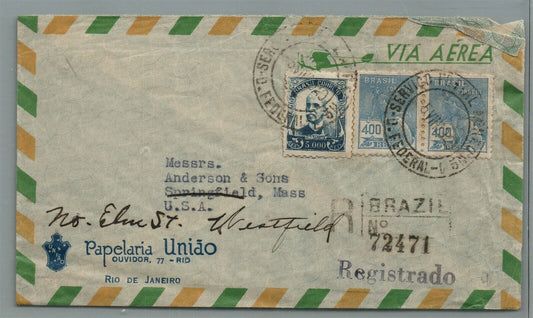 BRAZIL to USA 1940 VINTAGE COVER w/ STAMPS