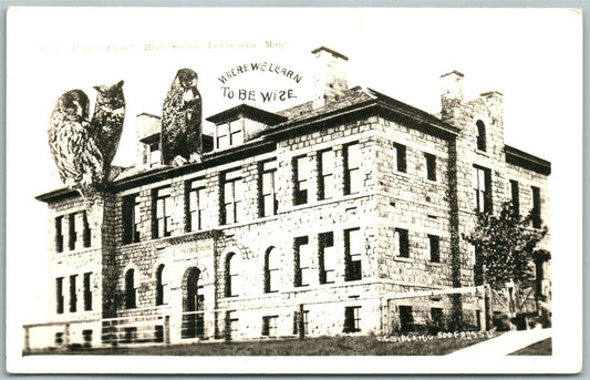 FORSYTH MT PUBLIC SCHOOL WISE OWLS EXAGGERATED ANTIQUE REAL PHOTO POSTCARD RPPC