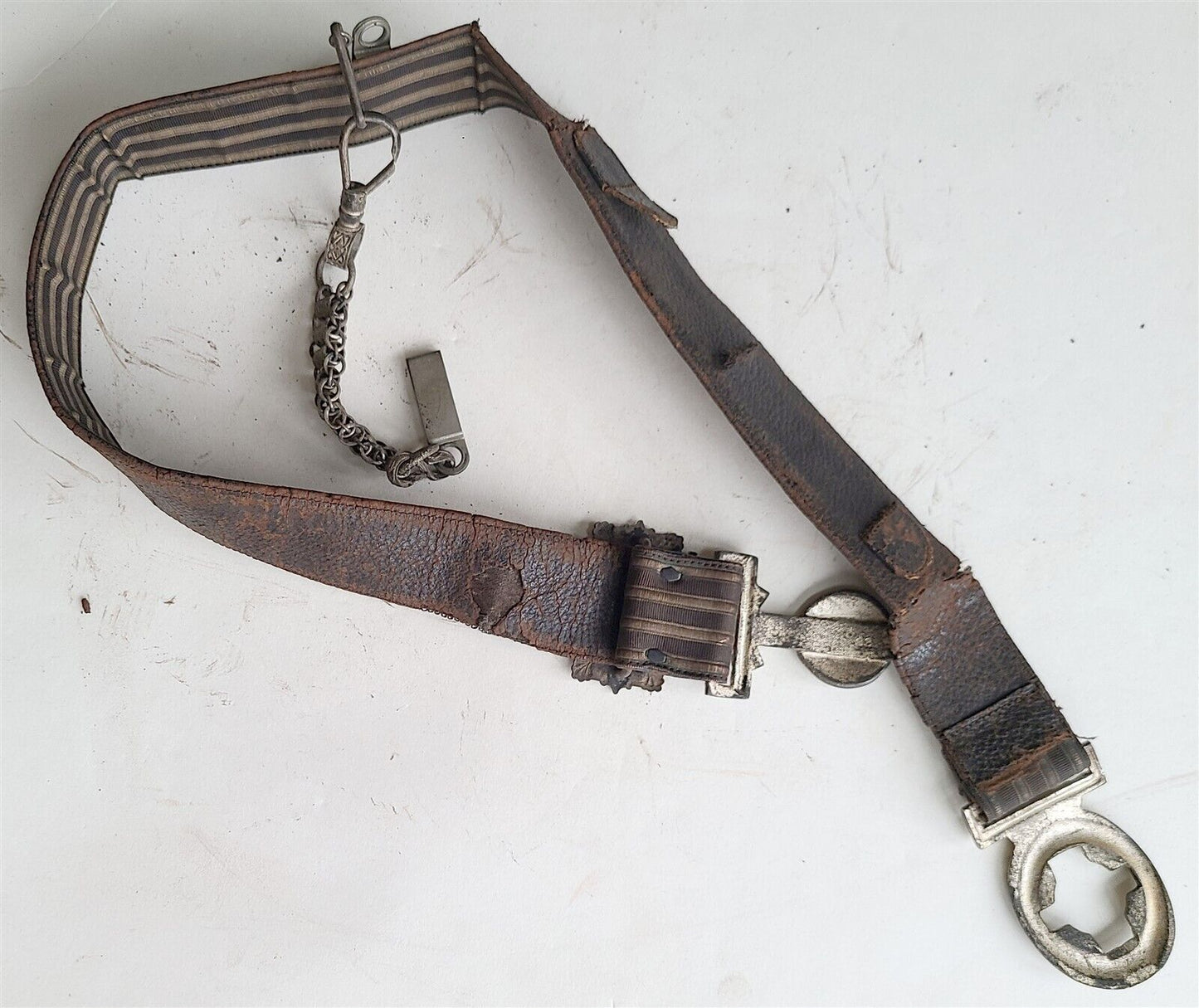 1890s CYRENE COMMANDERY CAMDEN NJ MASONIC UNIFORM BELT w/ SWORD CHAIN ANTIQUE