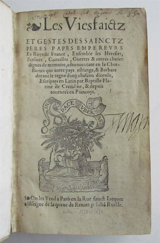 1544 ILLUSTRATED PAPAL CHRONICLE ANTIQUE Platina’s Vitae pontificum VELLUM BOUND