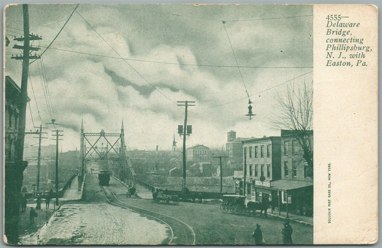 EASTON PA DELAWARE BRIDGE CONNECTING PHILLIPSBURG NJ ANTIQUE POSTCARD