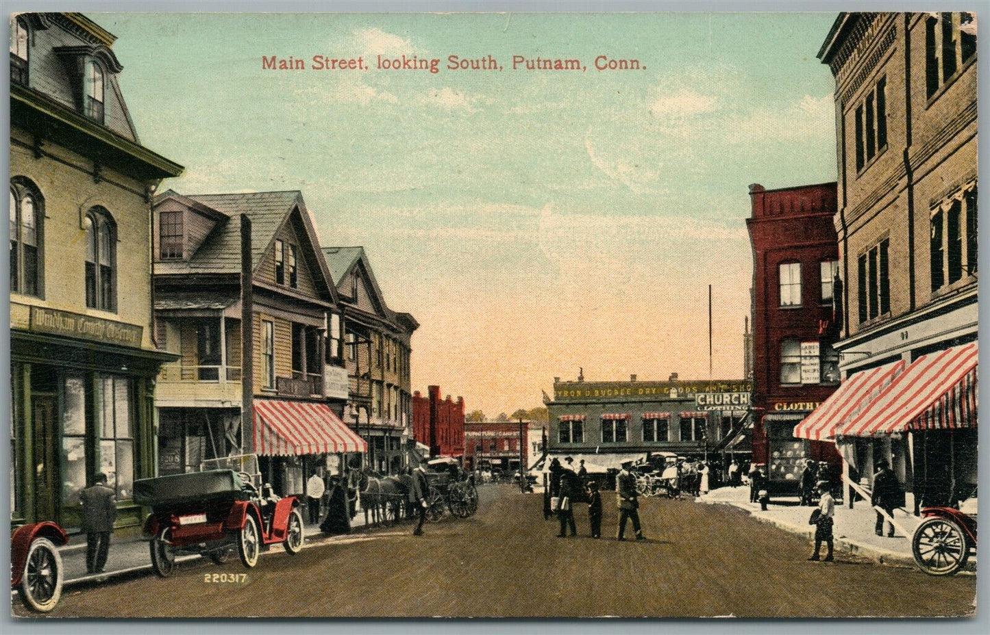 PUTNAM CT MAIN STREET LOOKING SOUTH ANTIQUE POSTCARD