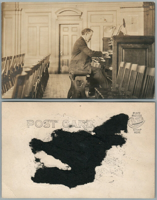 ORGHAN PLAYER ANTIQUE REAL PHOTO POSTCARD RPPC