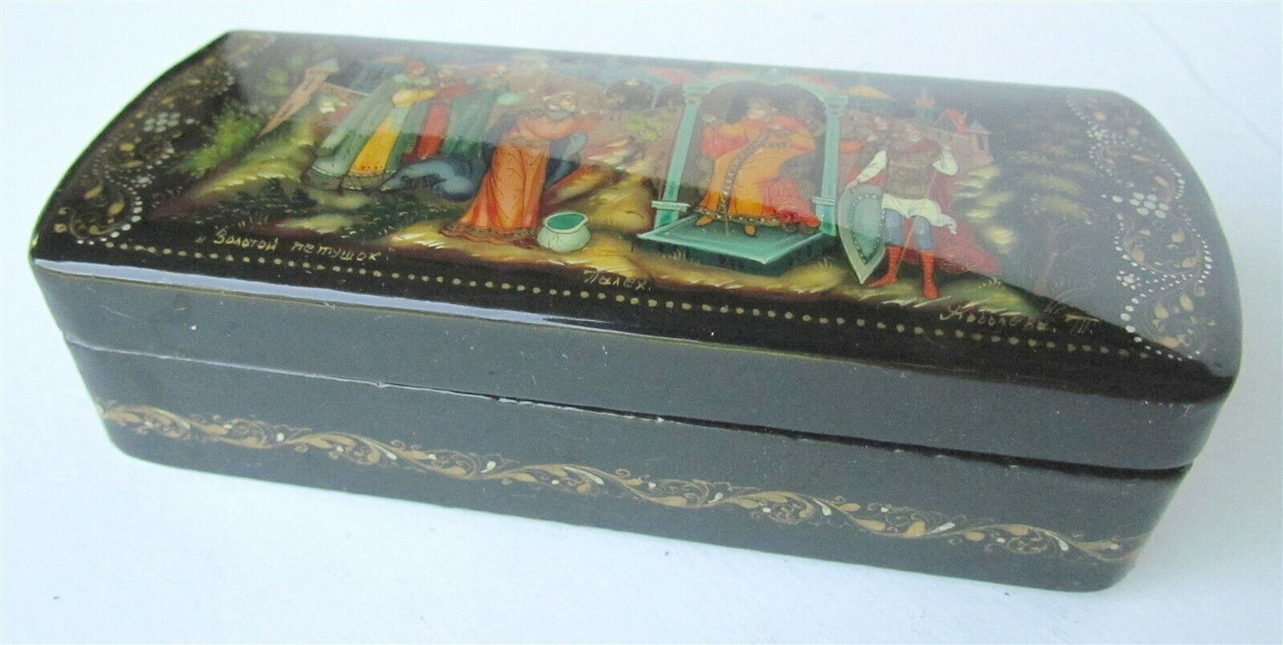 RUSSIAN LACQUE BOX PALEKH HAND PAINTED SIGNED trinket vintage GOLDEN COCKEREL