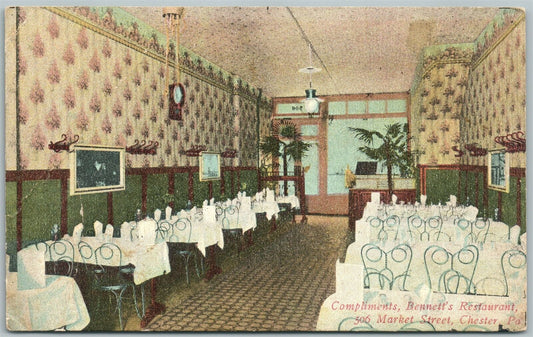 CHESTER PA BENNETT'S RESTAURANT MARKET STREET ANTIQUE POSTCARD