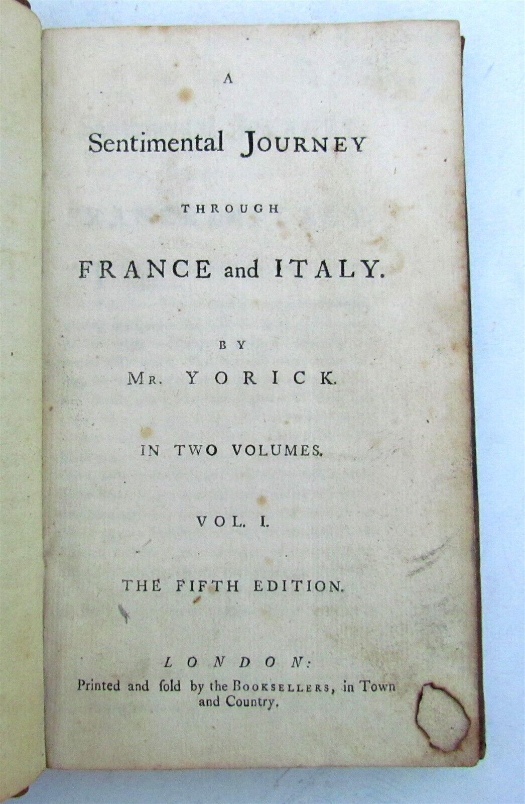 1792 SENTIMENTAL JOURNEY to FRANCE & ITALY by Mr. YORICK antique L. STERNE