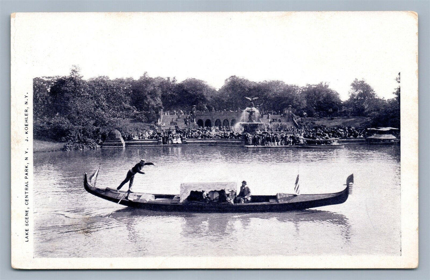 NEW YORK NY CENTRAL PARK LAKE SCENE ANTIQUE POSTCARD by J.KOEHLER