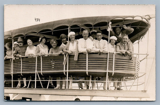 ITALIAN ANTIQUE REAL PHOTO POSTCARD RPPC CRUISE GROUP OF TOURISTS