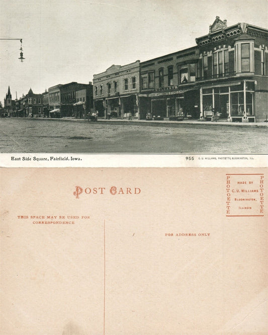FAIRFIELD IA EAST SIDE SQUARE ANTIQUE POSTCARD