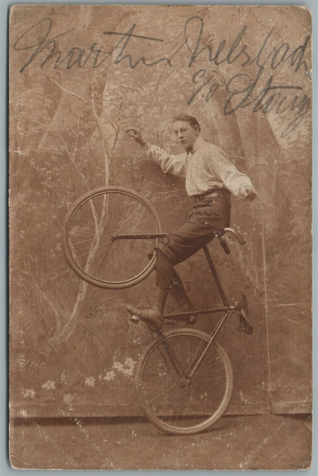 BICYCLE CIRCUS CYCLIST ANTIQUE POSTCARD