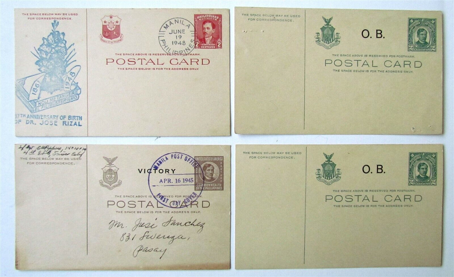 PHILIPPINES lot of 4 VINTAGE POSTCARDS LETTER CARDS