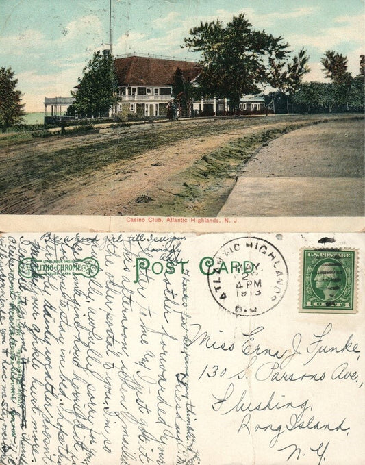 ATLANTIC HIGHLANDS N.J. CASINO CLUB 1913 ANTIQUE POSTCARD