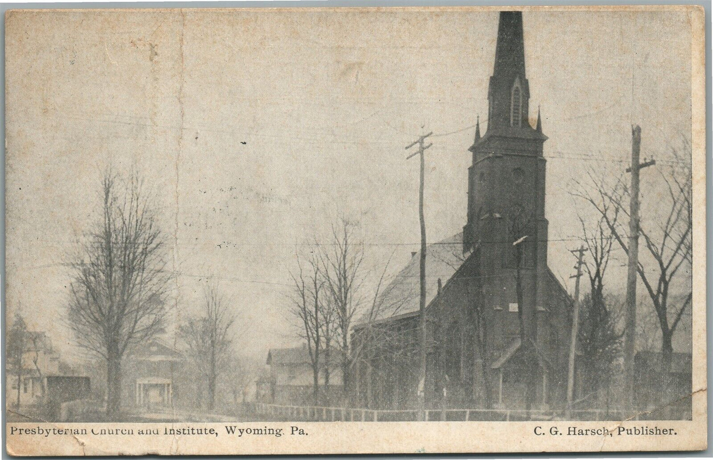 WYOMING PA PRESBYTERIAN CHURCH ANTIQUE POSTCARD