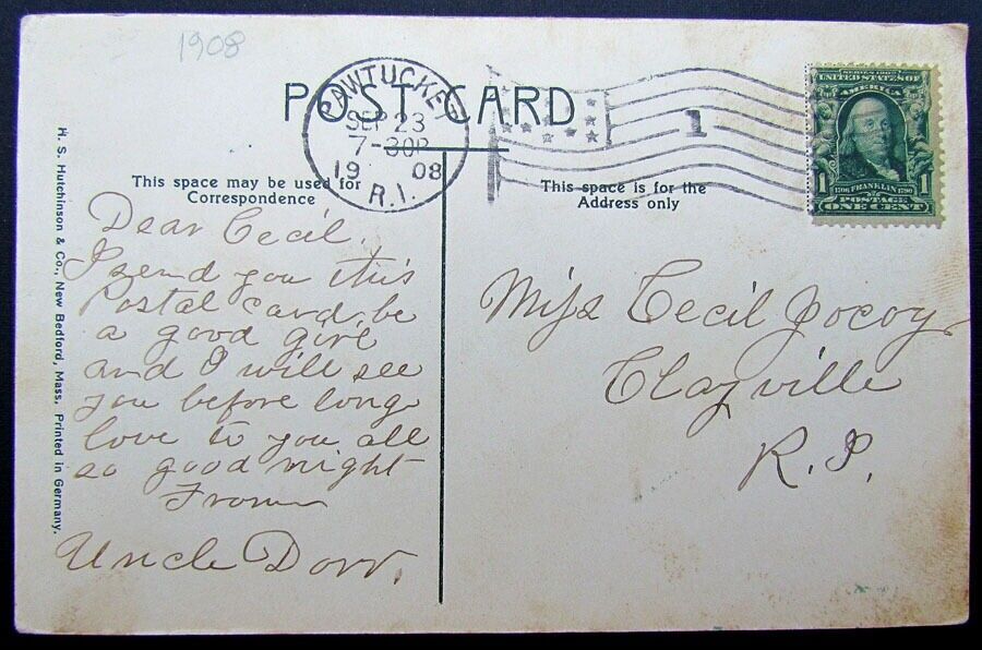 VINTAGE 1908 POSTCARD NEW BEDFORD & FAIRHAVEN BRIDGE MA trolley railroad railway