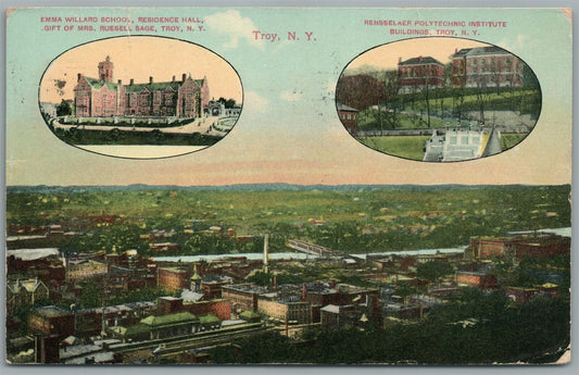 TROY NY EMMA WILLARD SCHOOL & POLYTECHNIC INSTITUTE ANTIQUE POSTCARD