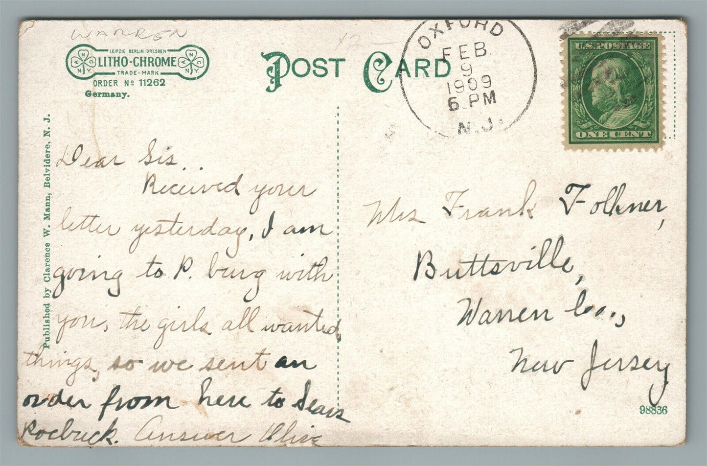 BELVIDERE NJ PUBLIC SCHOOL ANTIQUE POSTCARD