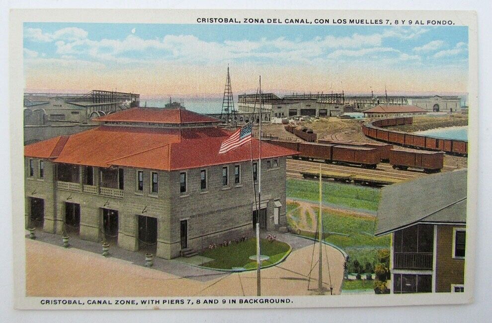 VINTAGE POSTCARD - CRISTOBAL CANAL ZONE PIERS 7 & 8 PANAMA