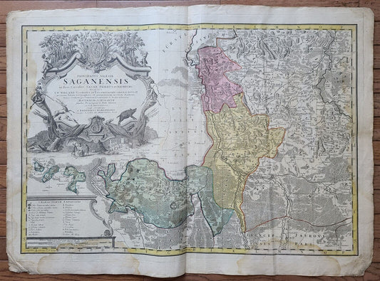 1736 LARGE MAP OF SILESIA POLAND SAGANENSIS antique 25 x 4 3/4" Duchy of Krnov