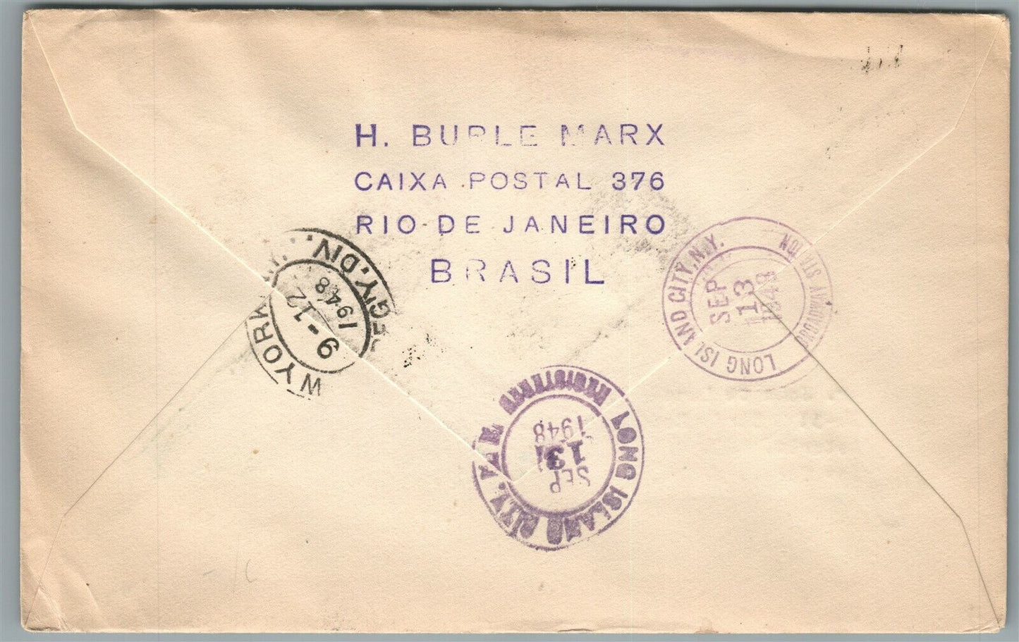 BRAZIL to USA 1948 VINTAGE COVER w/ STAMPS