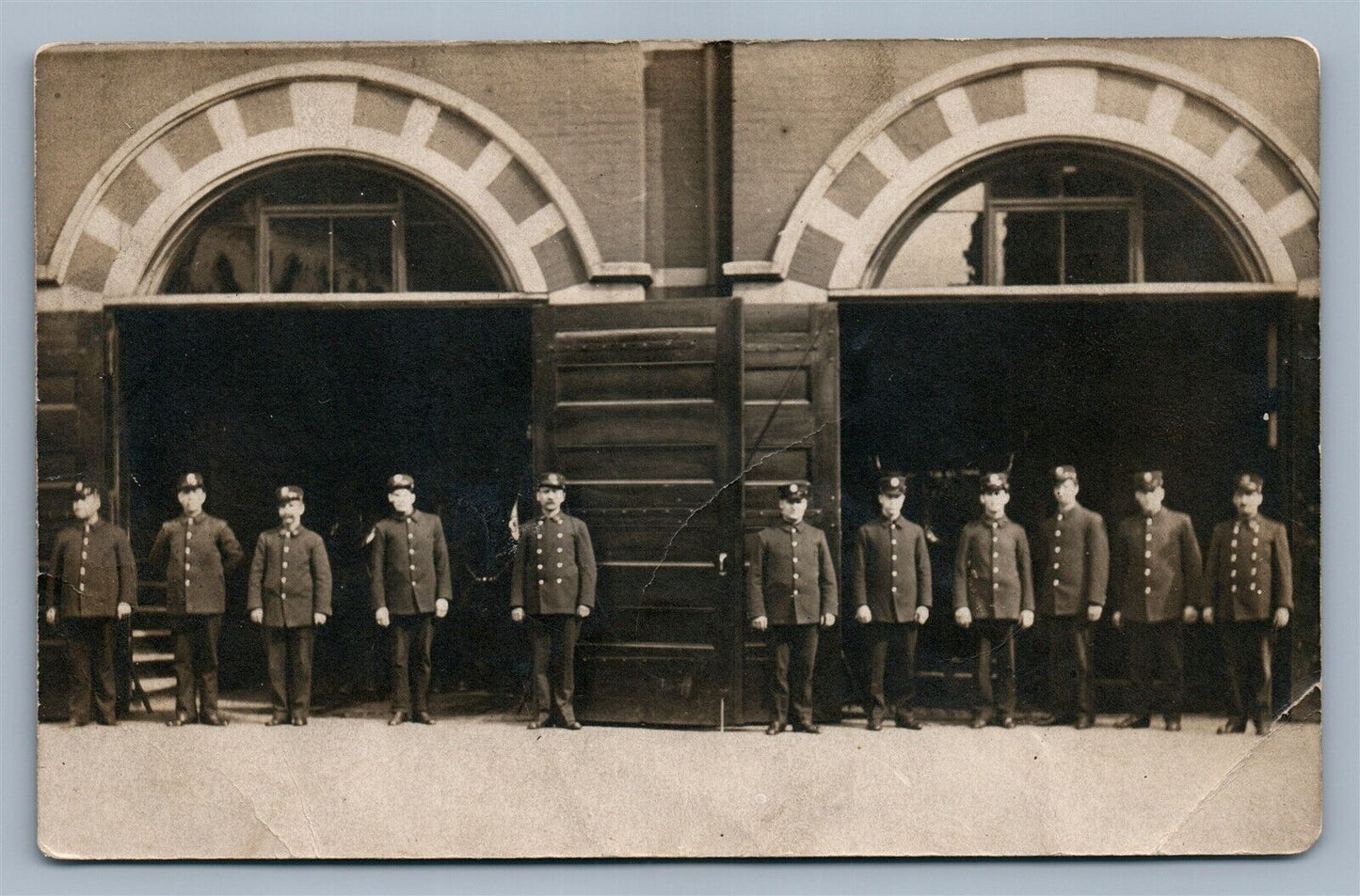 FIREFIGHTERS at FIRE HOUSE ANTIQUE REAL PHOTO POSTCARD RPPC