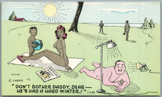 NUDIST BEACH COMIC ANTIQUE POSTCARD