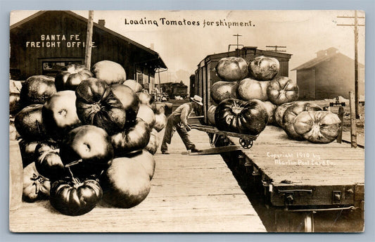 OTTAWA KS RAILROAD STATION EXAGGERATED TOMATO ANTIQUE REAL PHOTO POSTCARD RPPC