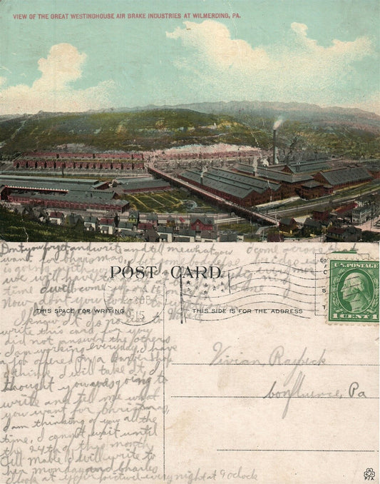 WILMERDING PA WESTINGHOUSE AIR BRAKE INDUSTRIES 1915 ANTIQUE POSTCARD