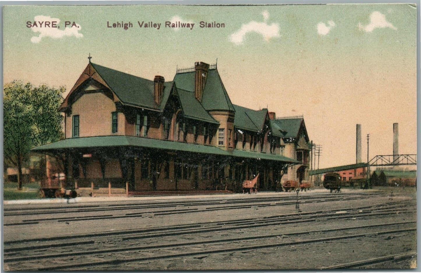 SAYRE PA RAILROAD STATION RAILWAY DEPOT ANTIQUE POSTCARD