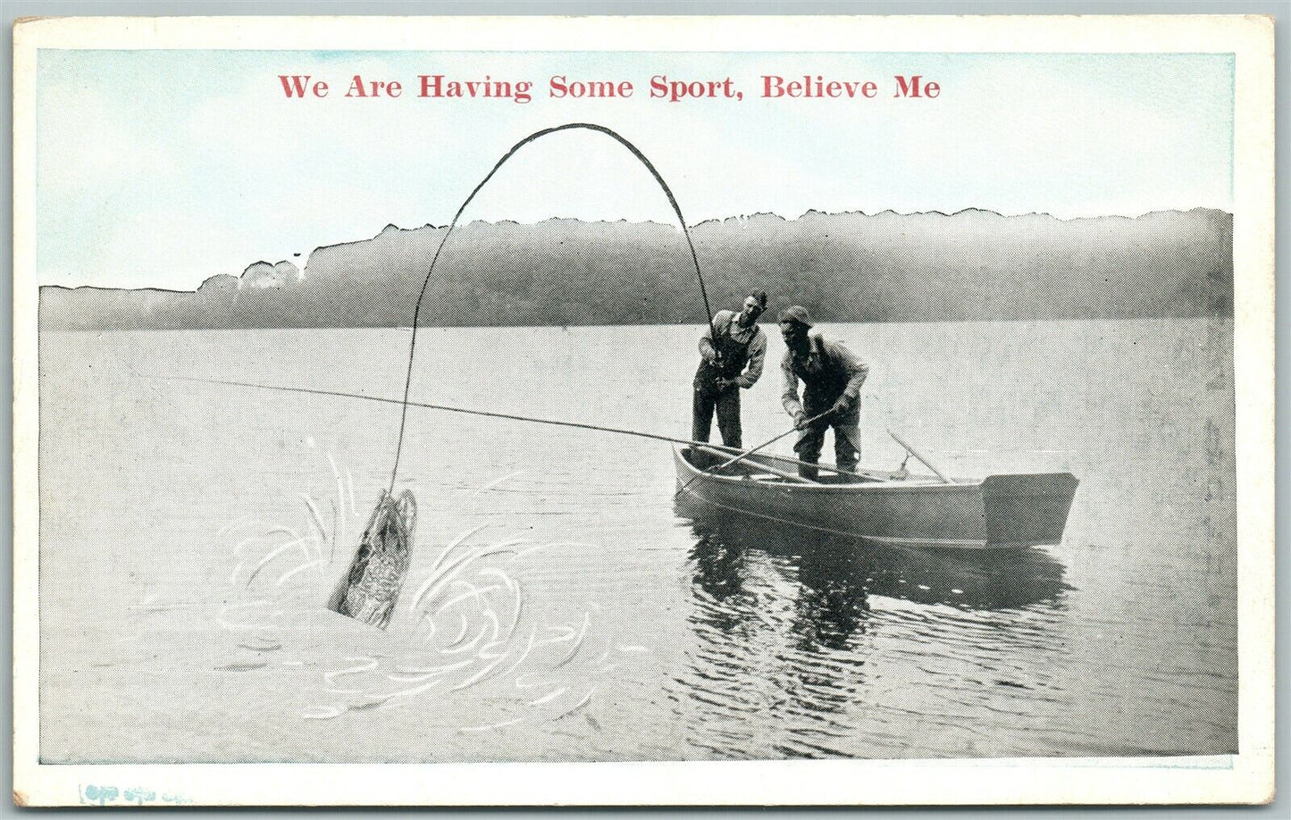 EXAGGERATED FISHING ANTIQUE POSTCARD FREAK FISH