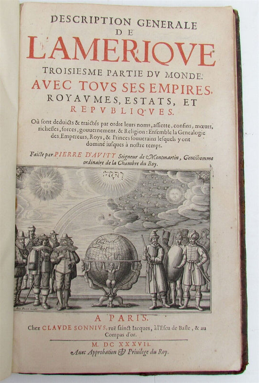 1637 DESCRIPTION OF AMERICA by Pierre D'Avity antique FOLIO in French